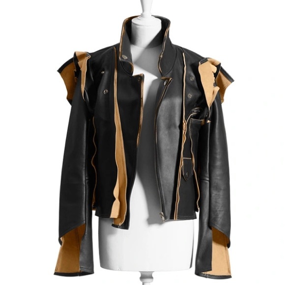 RARE ITEM! H&M x Maison Martin Margiela Unfinished Biker Leather Jacket NWOT - Picture 1 of 9